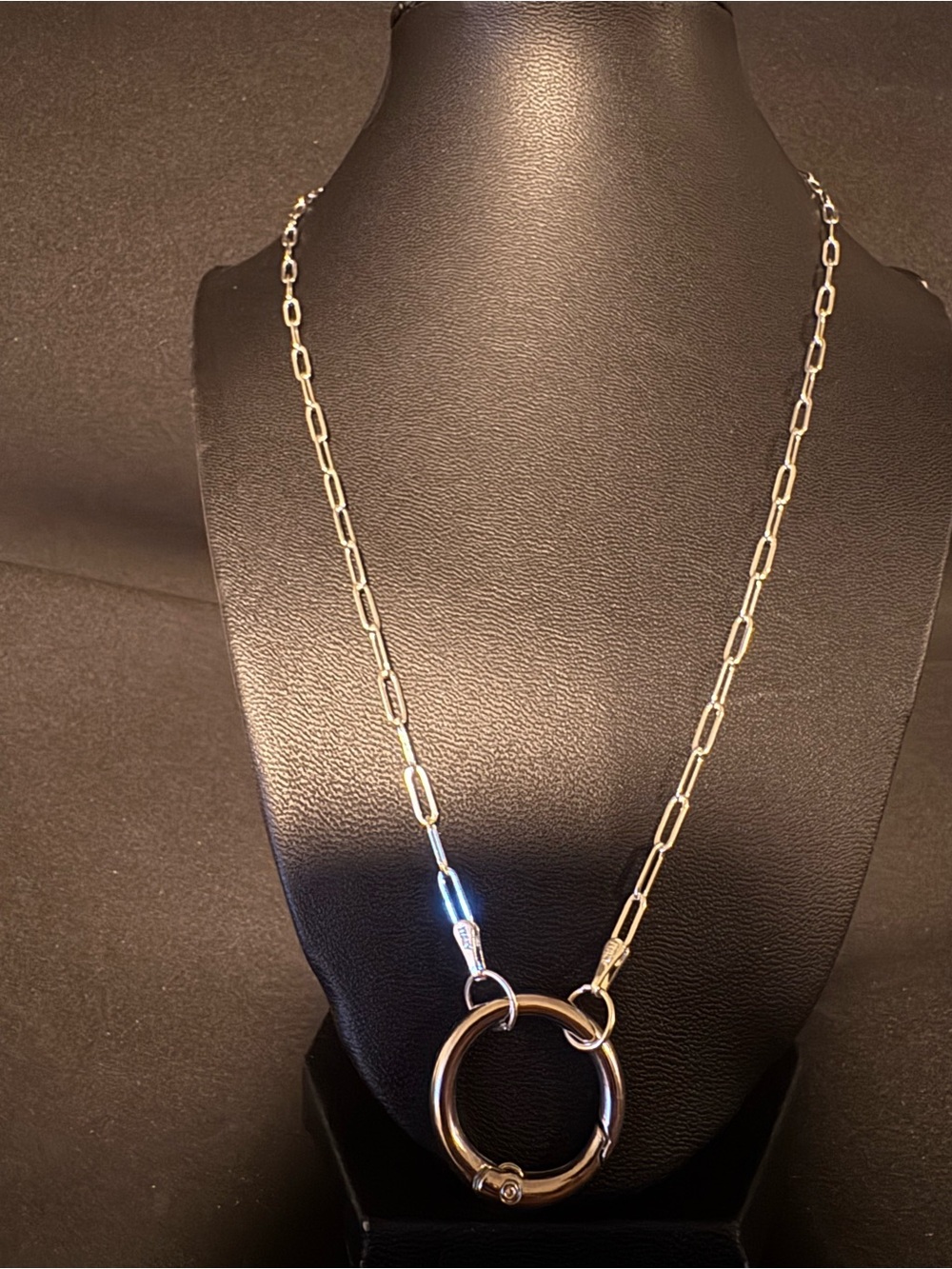 Silver Link Necklace with Circular Pendant